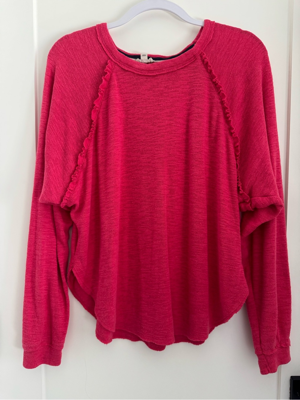 Pilcro Raspberry Ruffle Raglan Sweatshirt